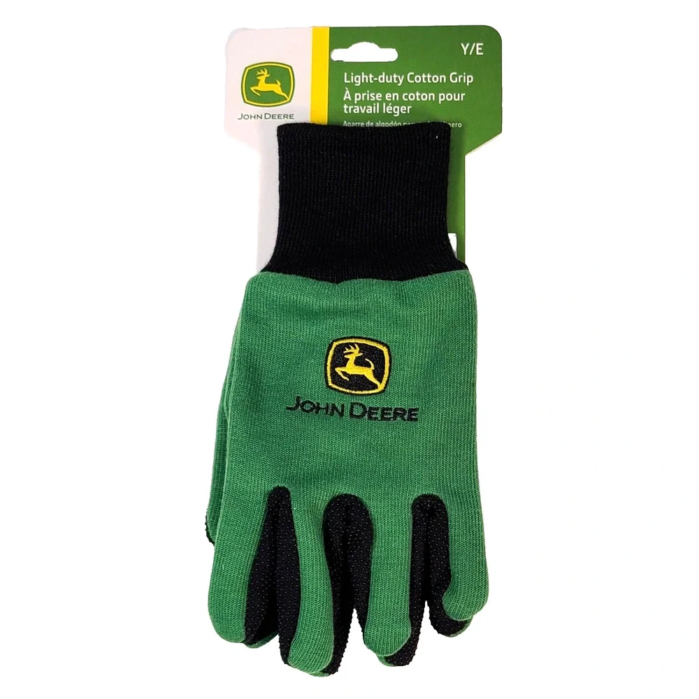 3 Pair John Deere Light Duty Cotton Grip Youth Chore Gardening Gloves Dot Palm